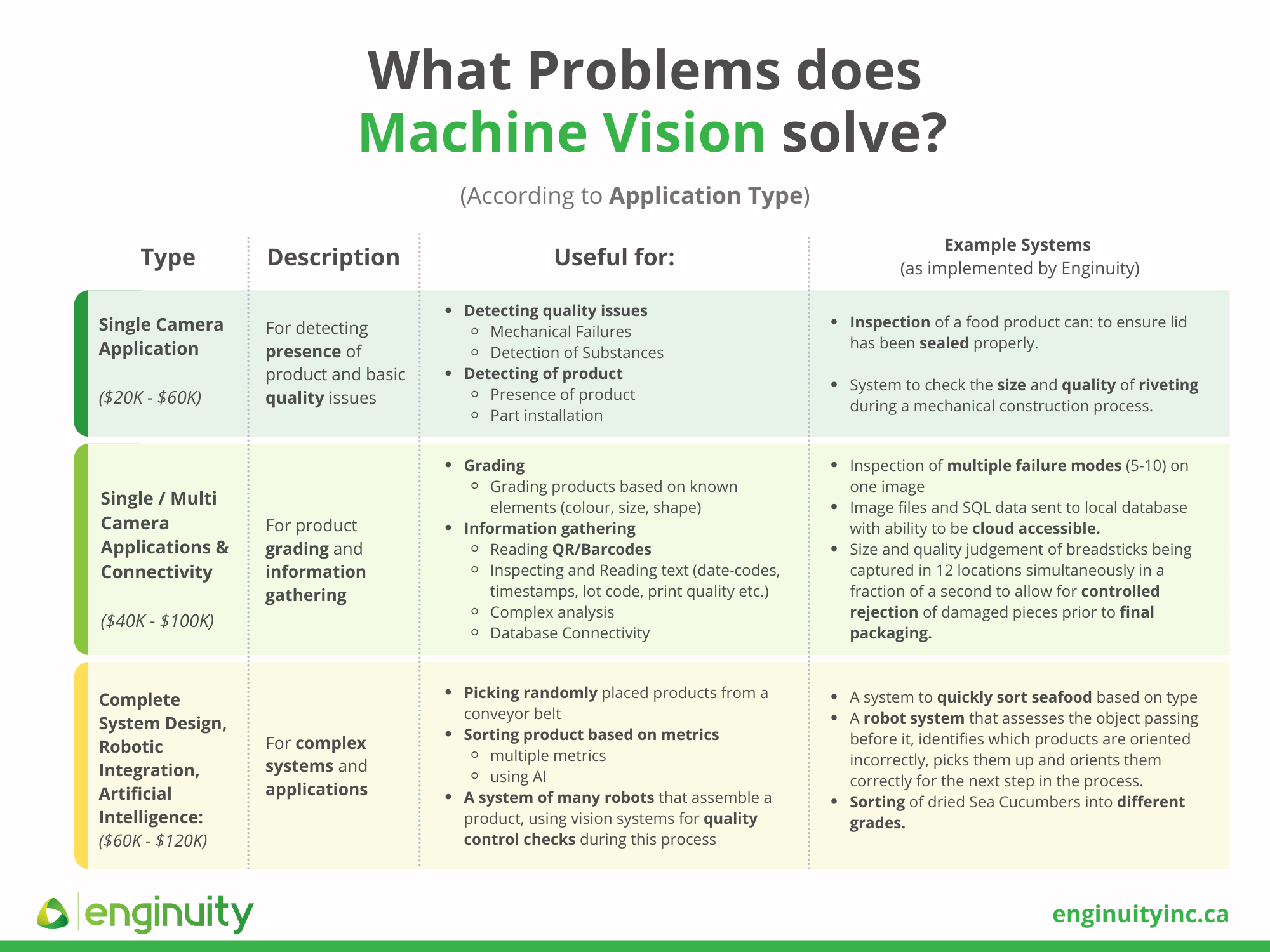 What Problems does Machine Vision solve according to application type infographic 