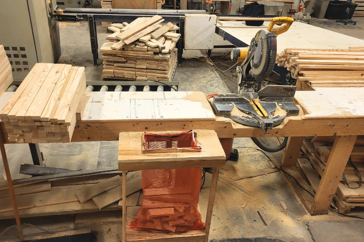  Offcuts are bagged and sold as kindling.